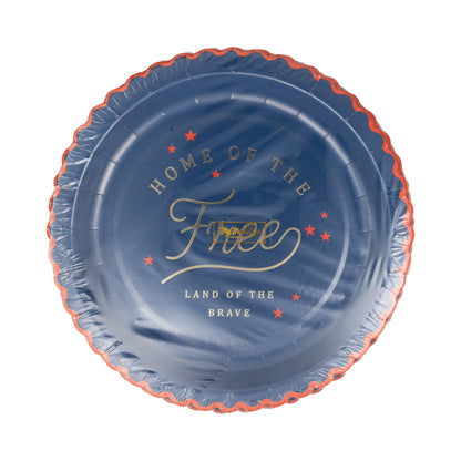 Blue paper plate with &