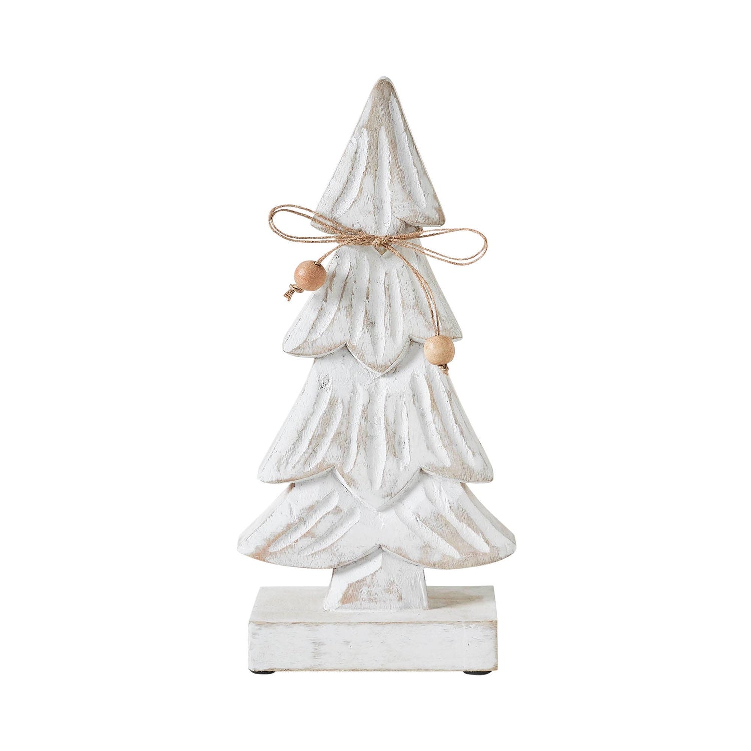 Decorative white Christmas tree with a bow on a white background