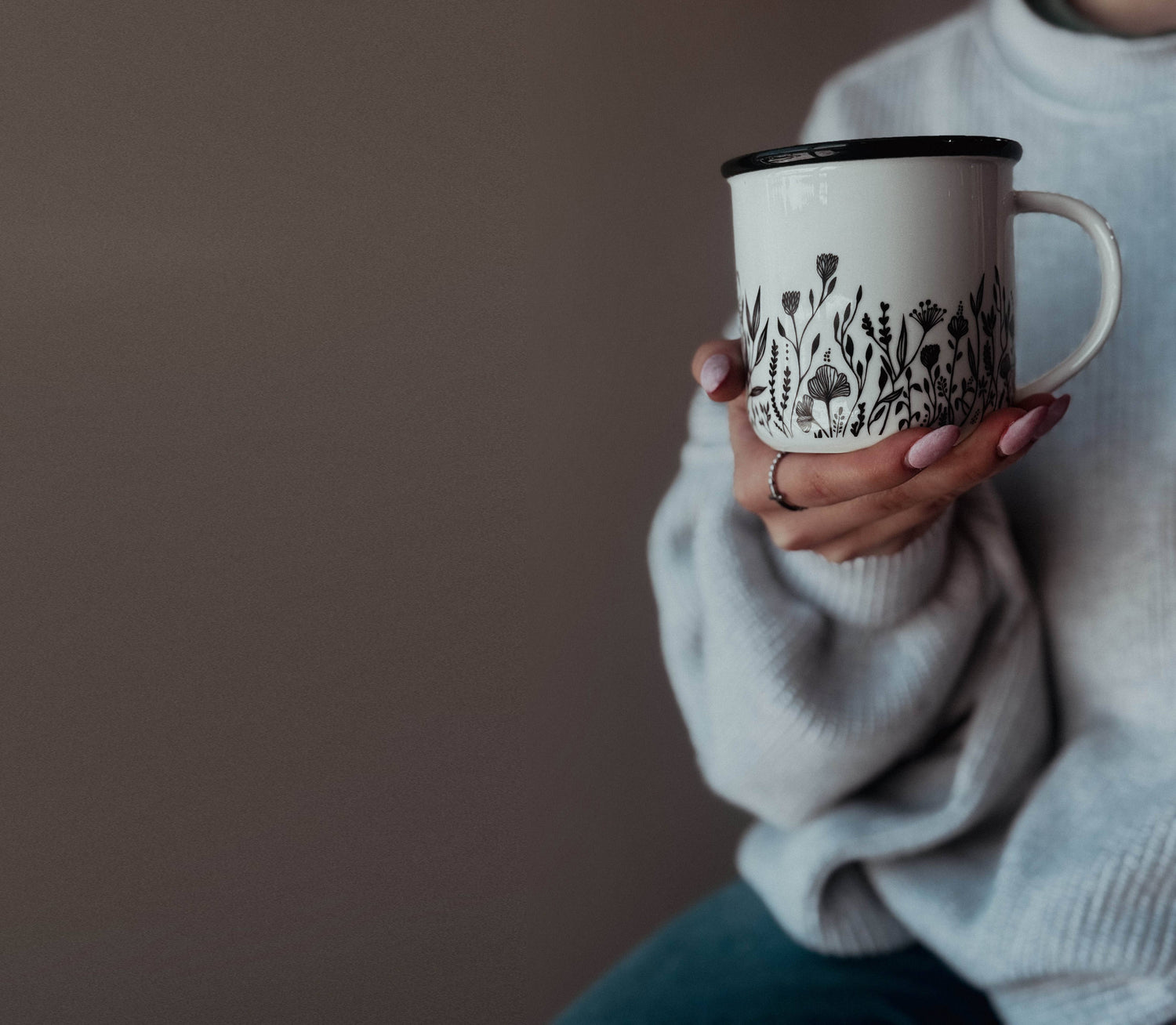 Black &amp; White Floral Mug