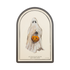 Decorative Halloween serving tray with a ghost holding a pumpkin lantern on a white background