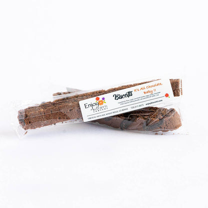 Packaged chocolate biscotti with &