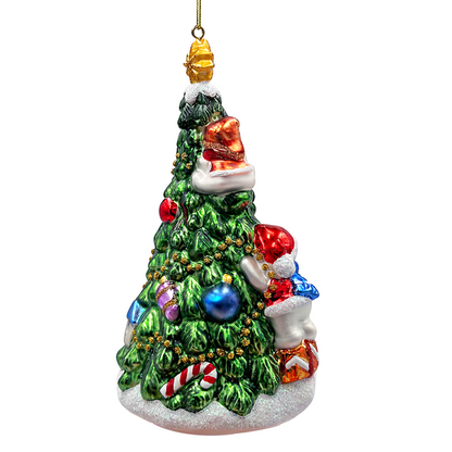 Decorative Christmas tree ornament with Santa Claus and colorful decorations on a white background