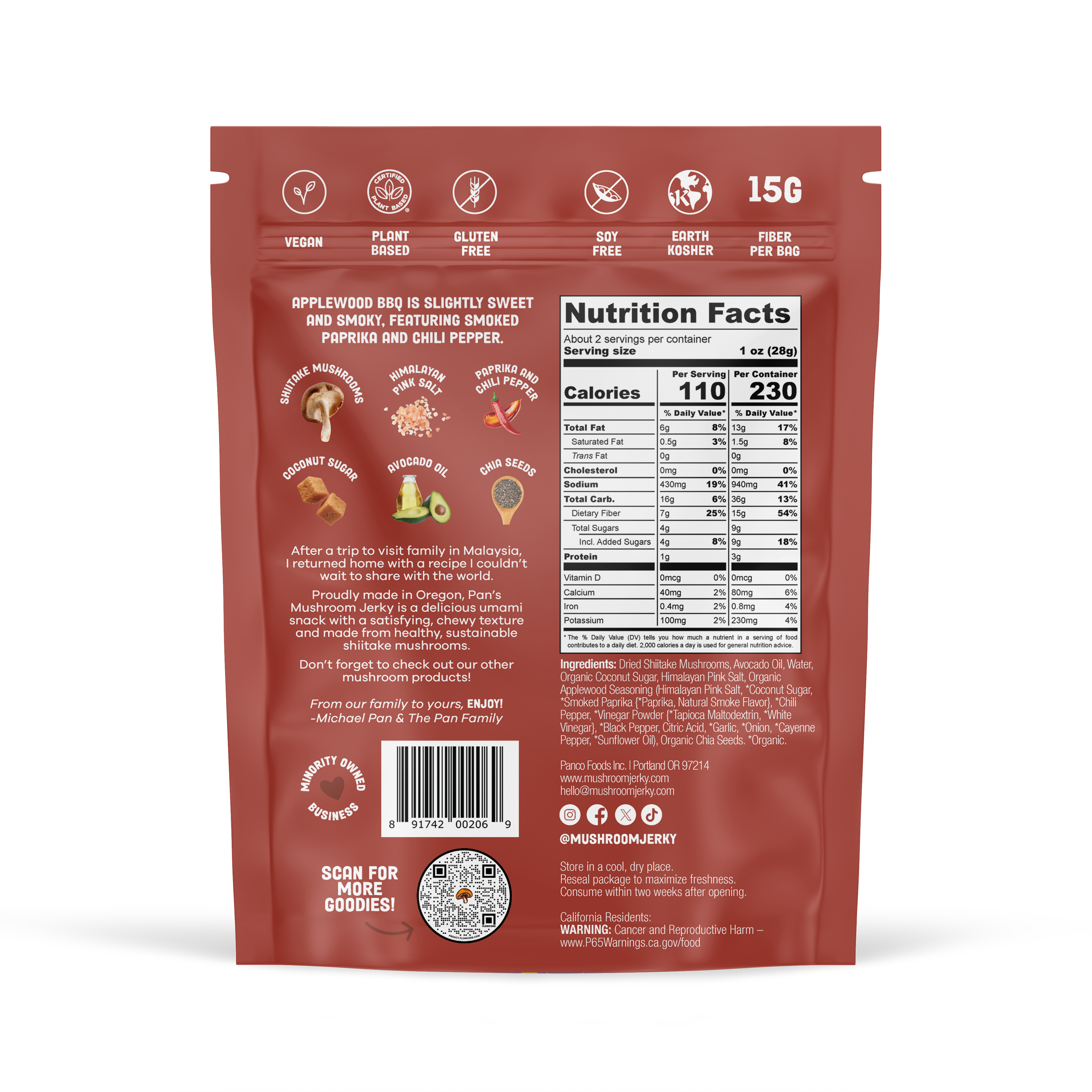 Red snack package with nutrition facts label on a white background