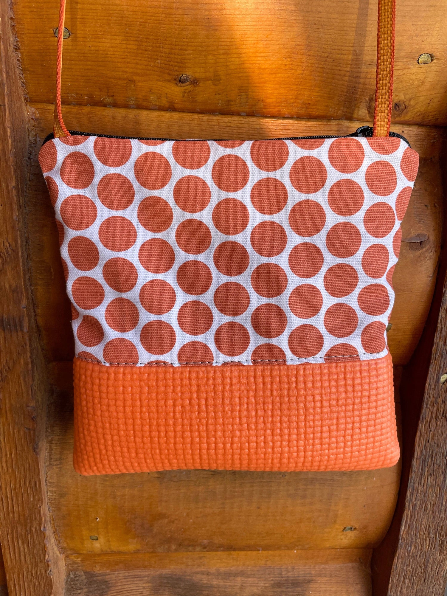 Stella Orange Cross Body Purse - Dot Print Fabric