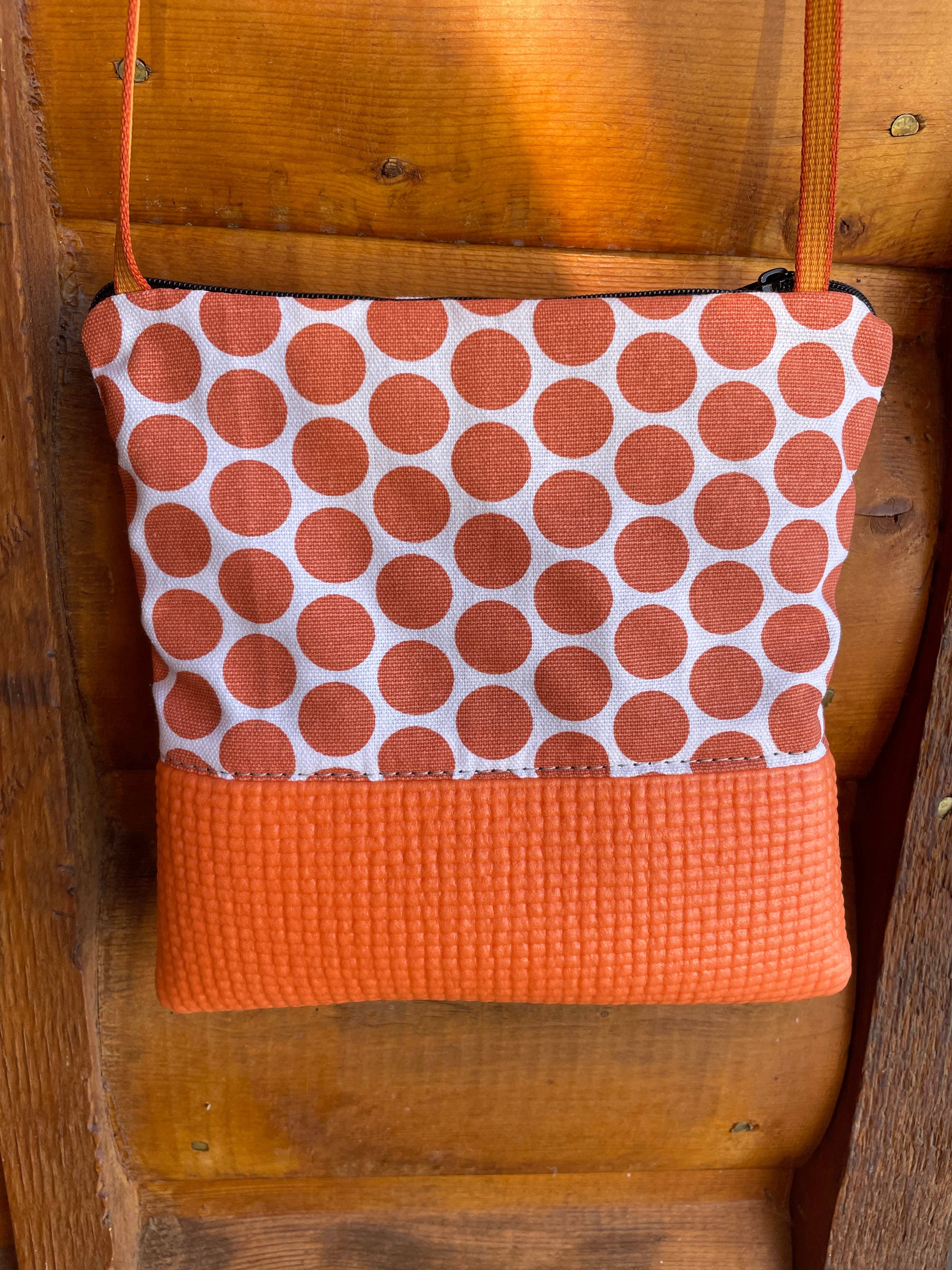 Stella Orange Cross Body Purse - Dot Print Fabric