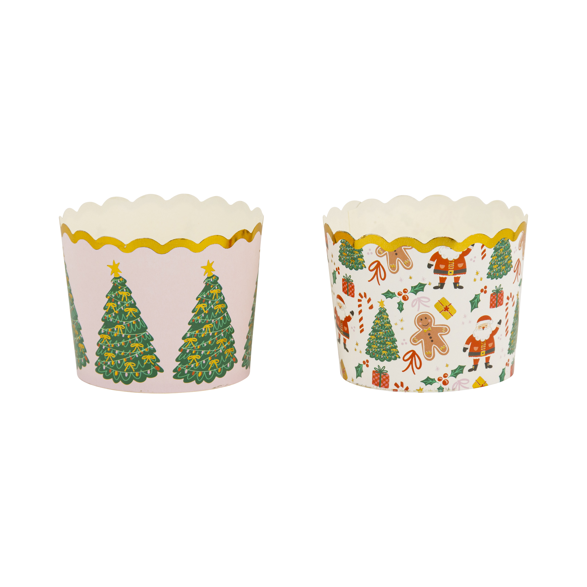 Gold Foil Santa with Christmas Trees Baking Cups