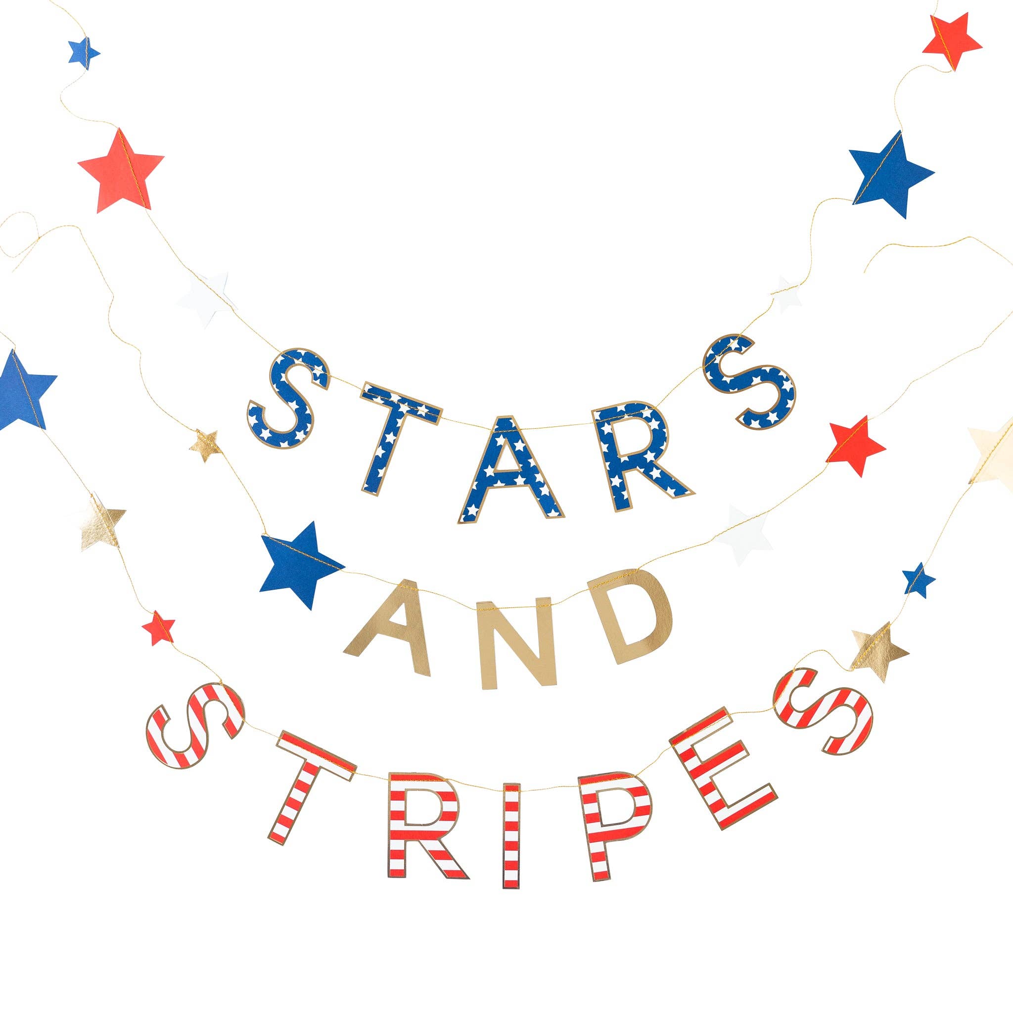 Decorative banner with stars and stripes text on a white background