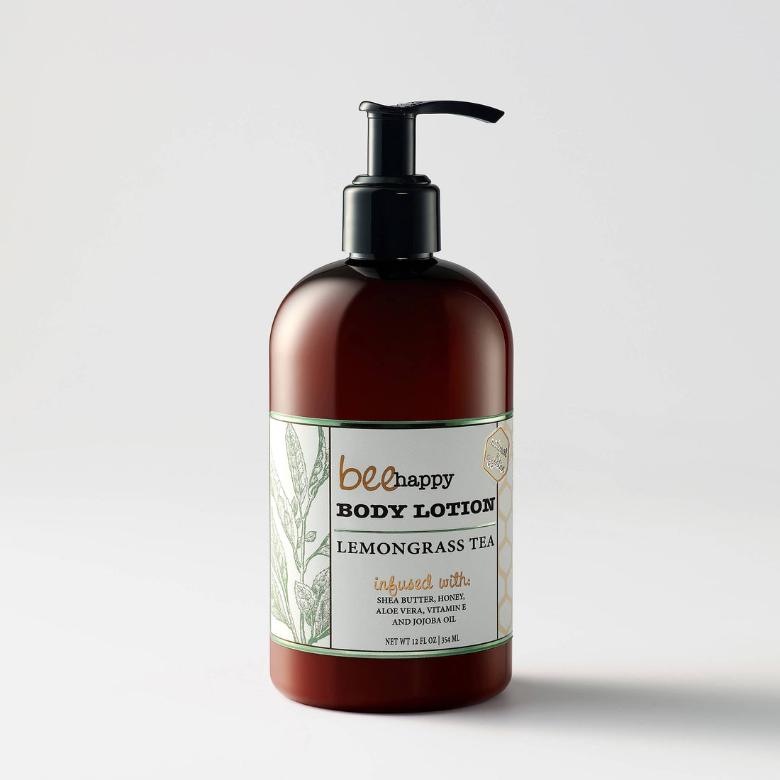 Body lotion bottle with pump on a light gray background