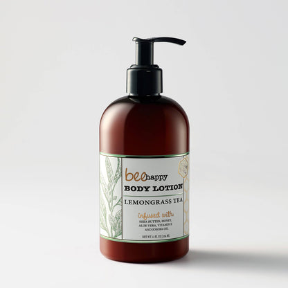 Body lotion bottle with pump on a light gray background