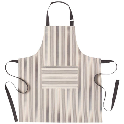 Striped apron with dark gray straps on a white background