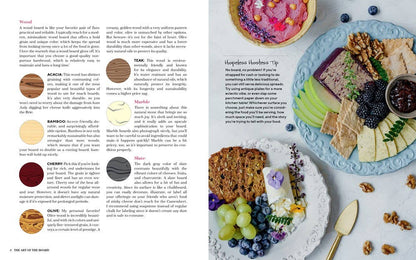 Page from a book showing a cheeseboard with various foods and a color swatch on the left.