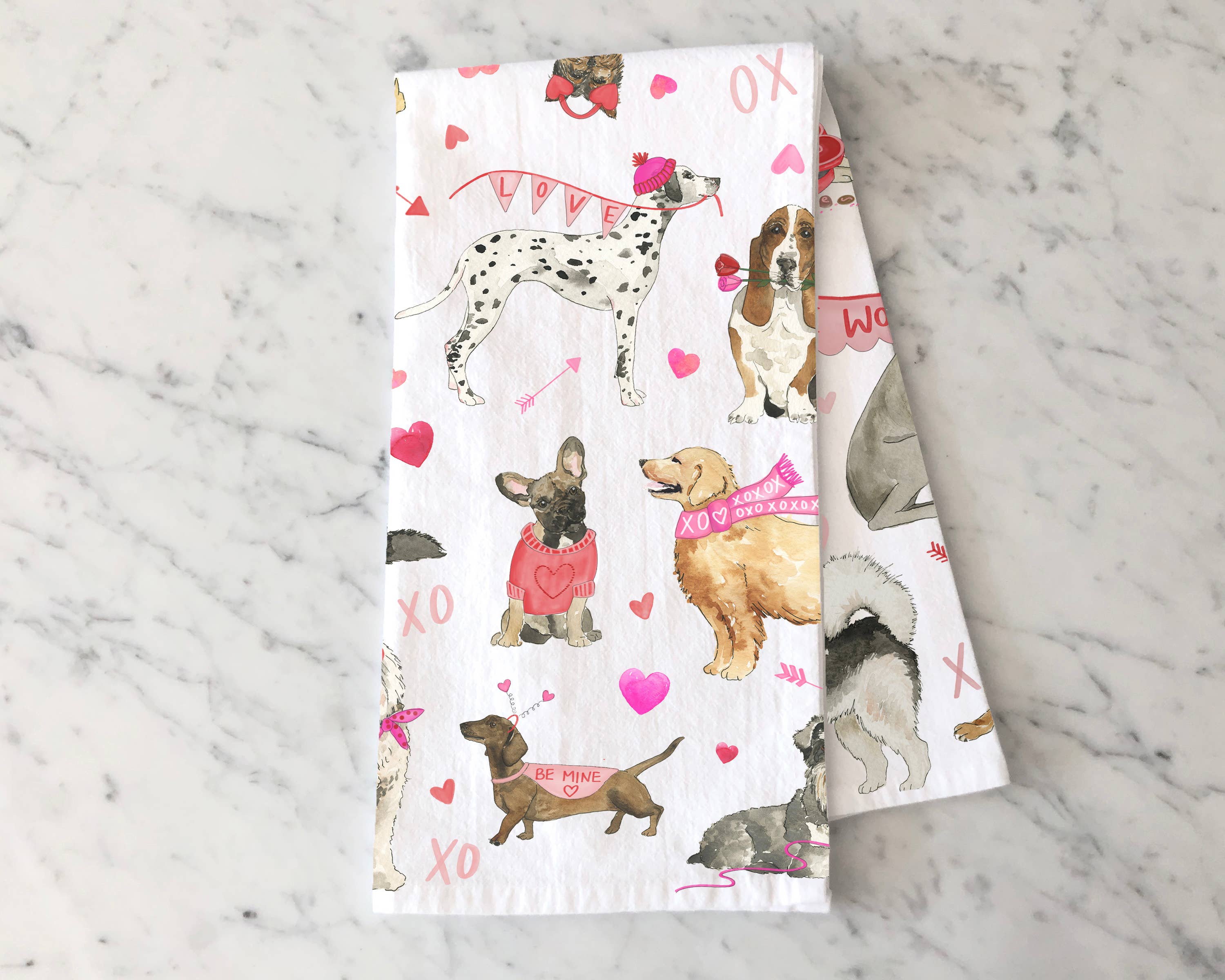 Cozy Valentine Dogs Tea Towel