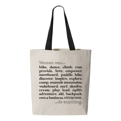 natural canvas tote bag with women can do anything print