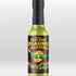 A bottle of Mamas Peri Peri Blazing Jalapeño hot sauce with a black cap and a black label featuring yellow and green graphics, set against a light gray gradient background.