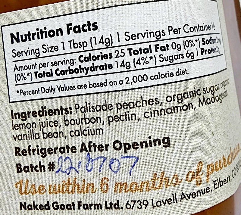 Naked Goat Farm Bourbon Peach Jam Nutrition Facts