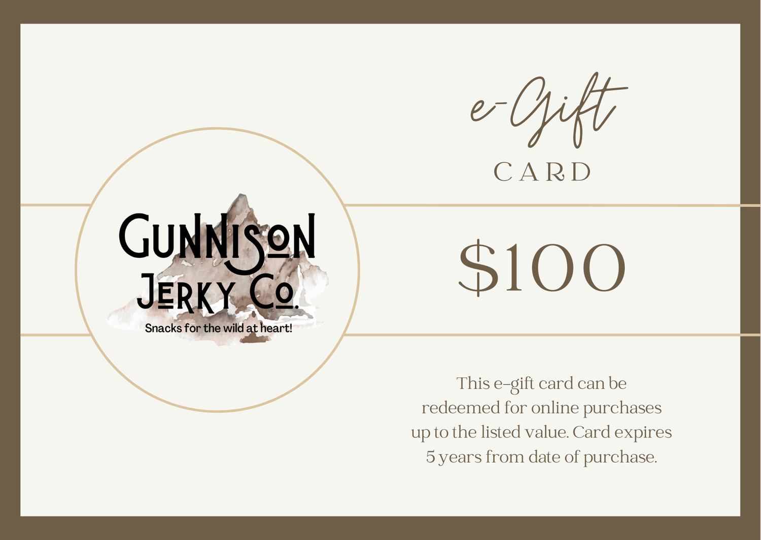 Gunnison Jerky Co. $100 e-Gift Card