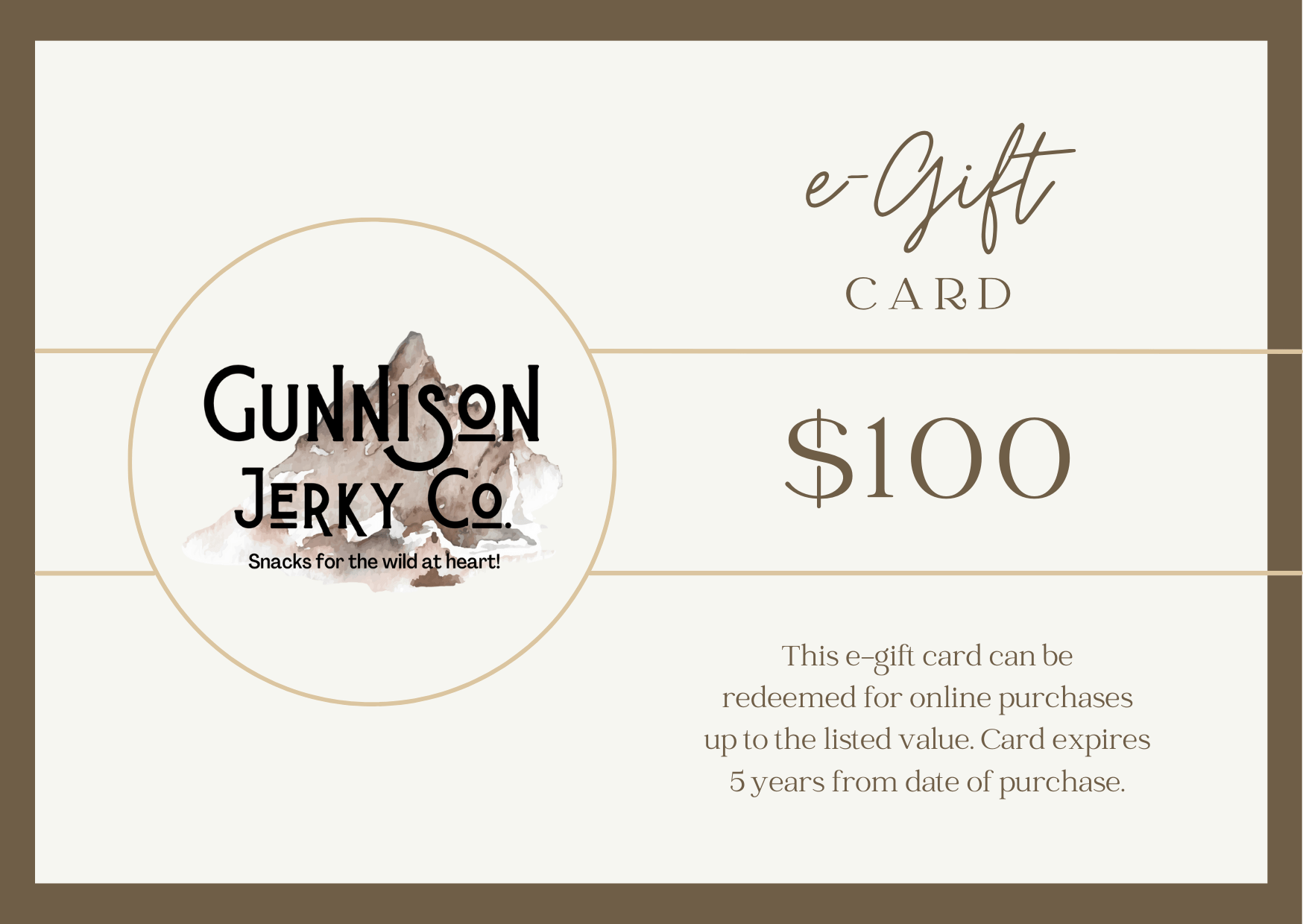 Gunnison Jerky Co. $100 e-Gift Card