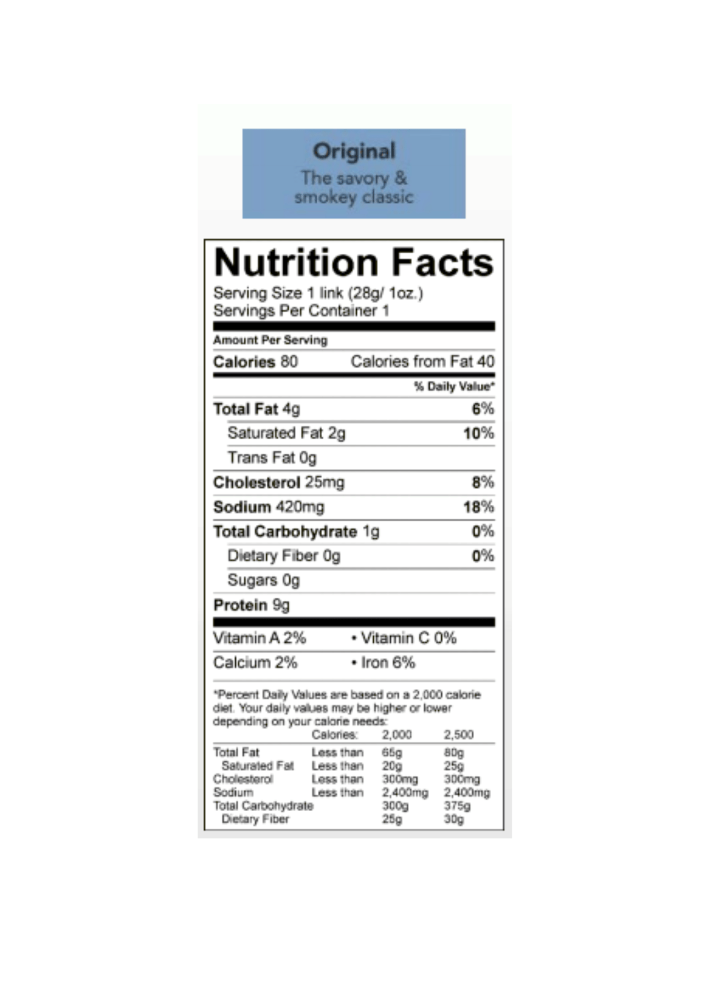 Landcrafted Foods Original Smoked Beef Stick Nutrition Facts