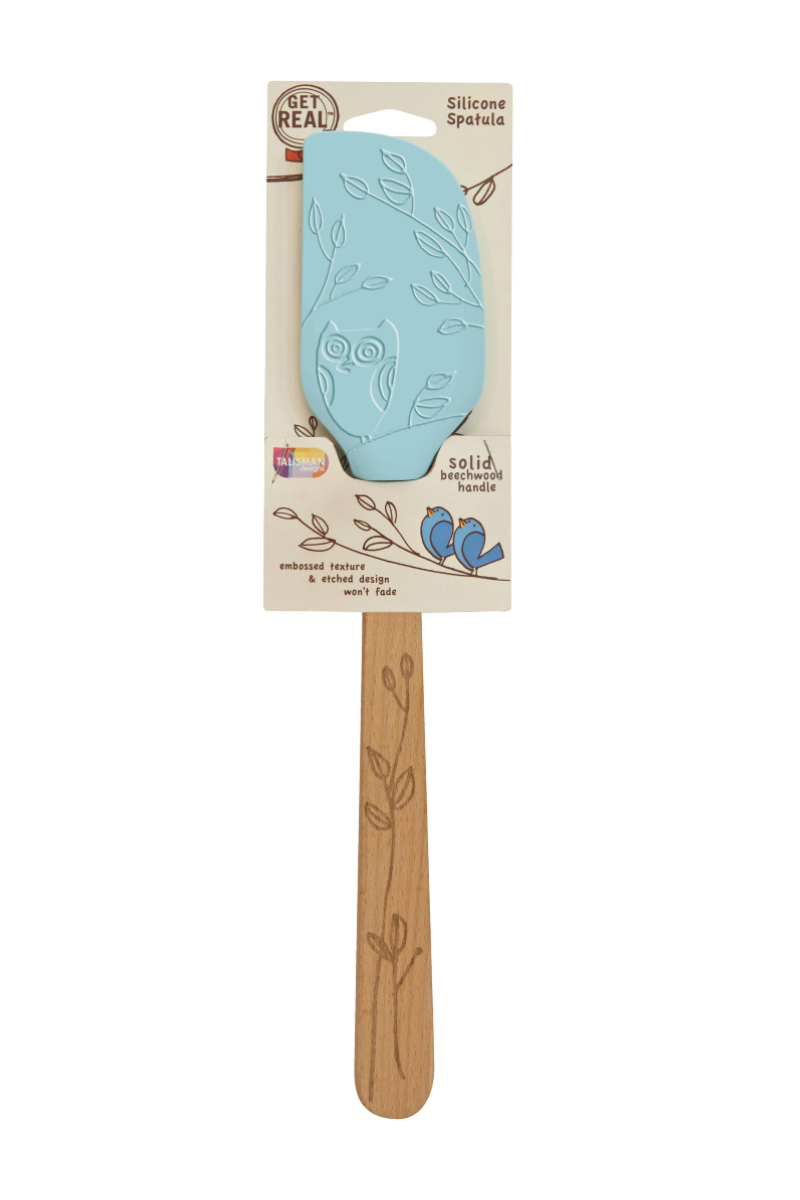 Silicone spatula with wooden handle on a white background