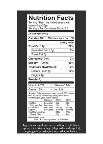 Inhale BBQ Black Pepper Sunflower Seeds Nutrition Facts