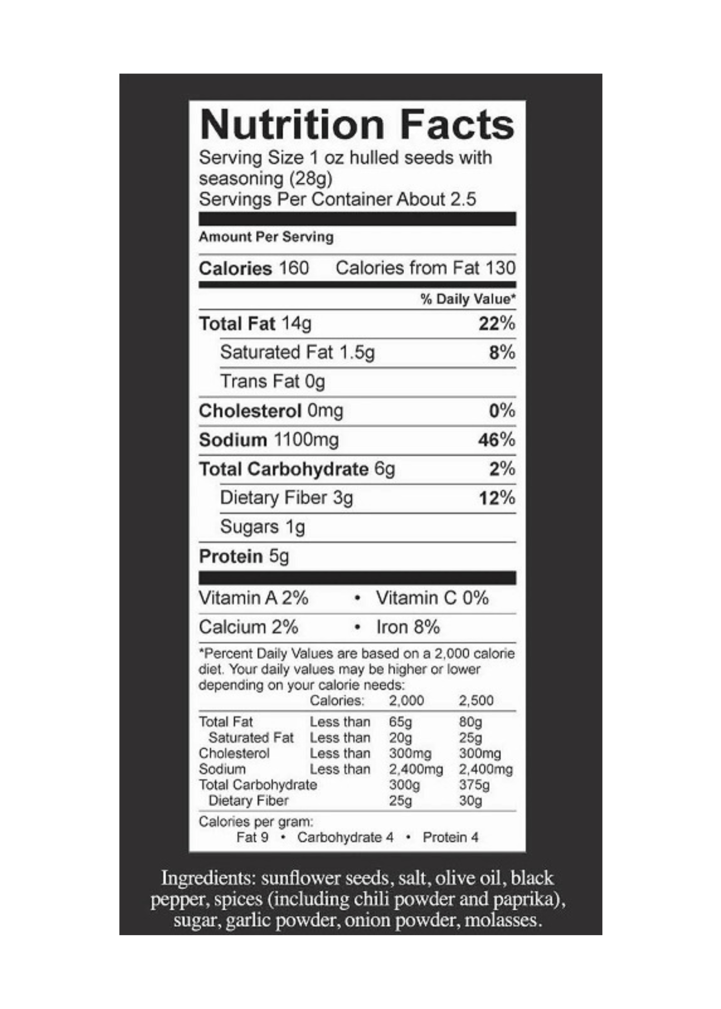 Inhale BBQ Black Pepper Sunflower Seeds Nutrition Facts