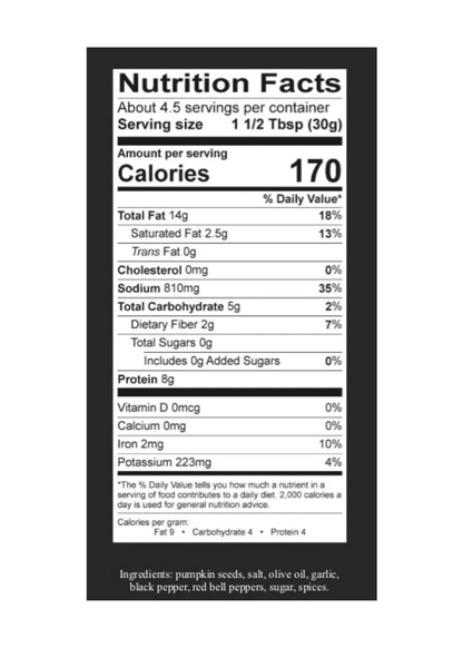 Inhale BBQ Garlic Pumpkin Seeds Nutrition Facts