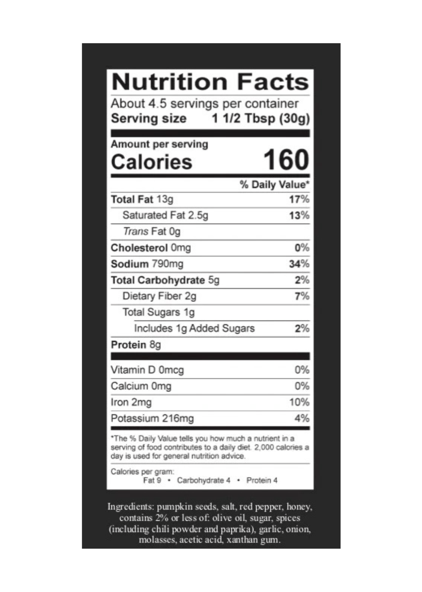 Inhale BBQ Spicy BBQ Pumpkin Seeds Nutrition Facts