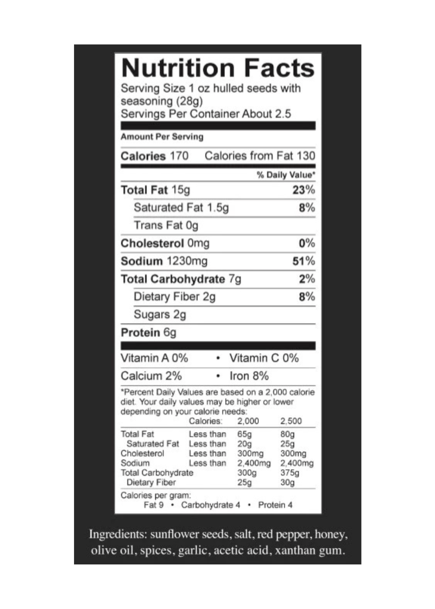 Inhale BBQ Spicy BBQ Sunflower Seeds Nutrition Facts