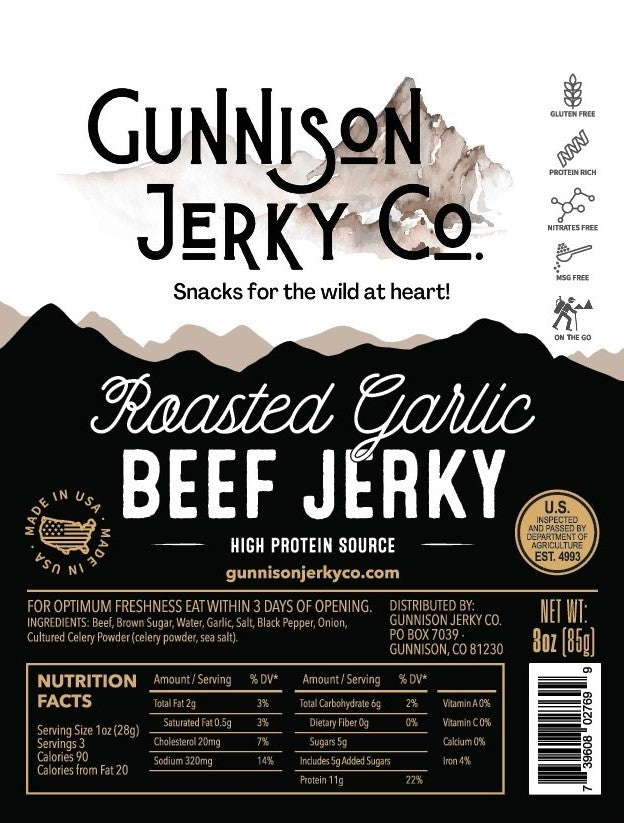 Gunnison Jerky Co. Roasted Garlic Label