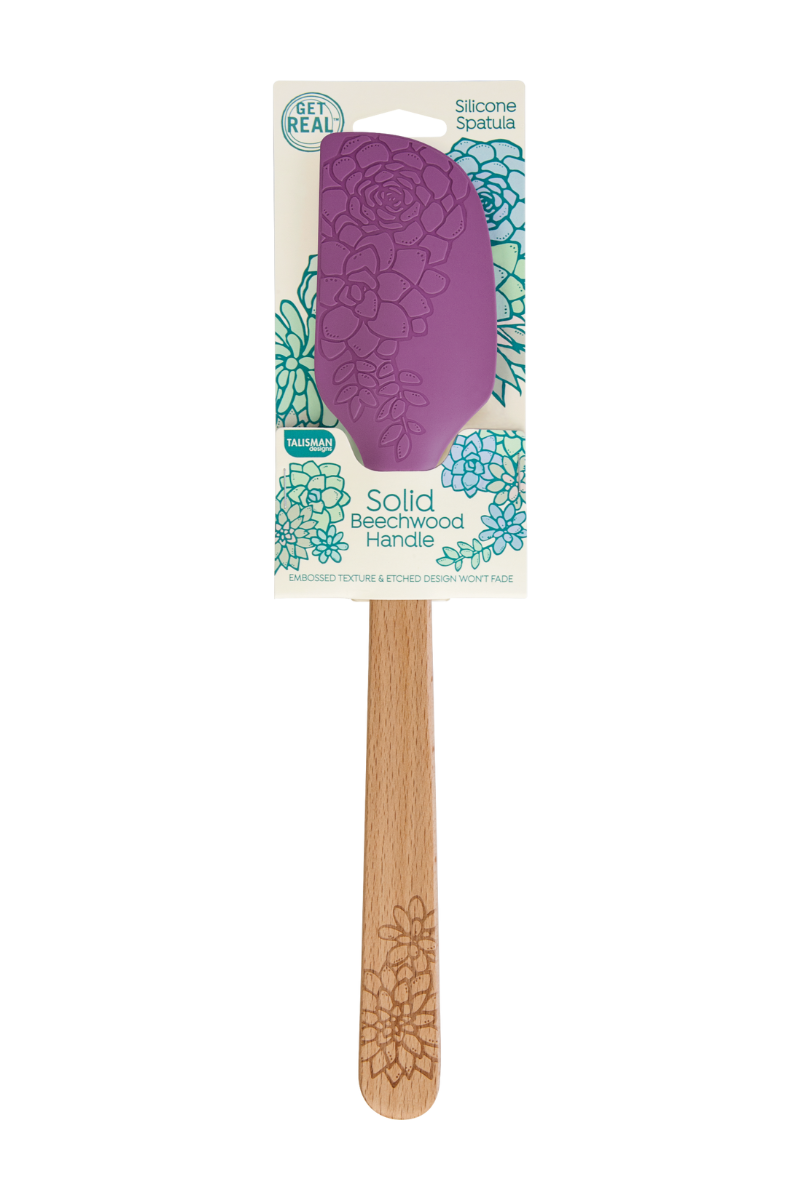 Silicone scrubber with wooden handle on a white background