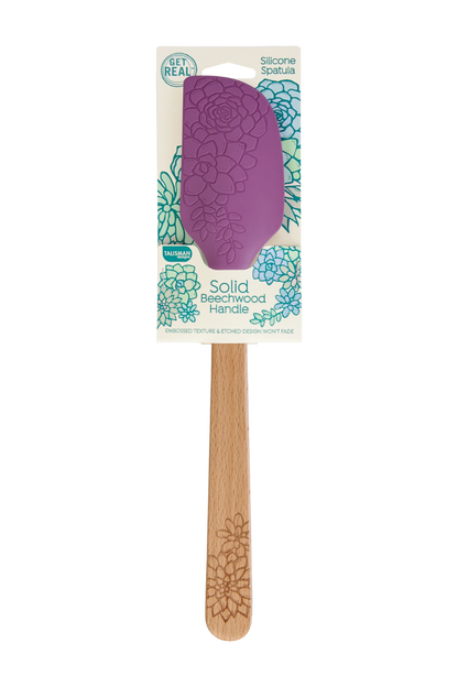 Silicone scrubber with wooden handle on a white background