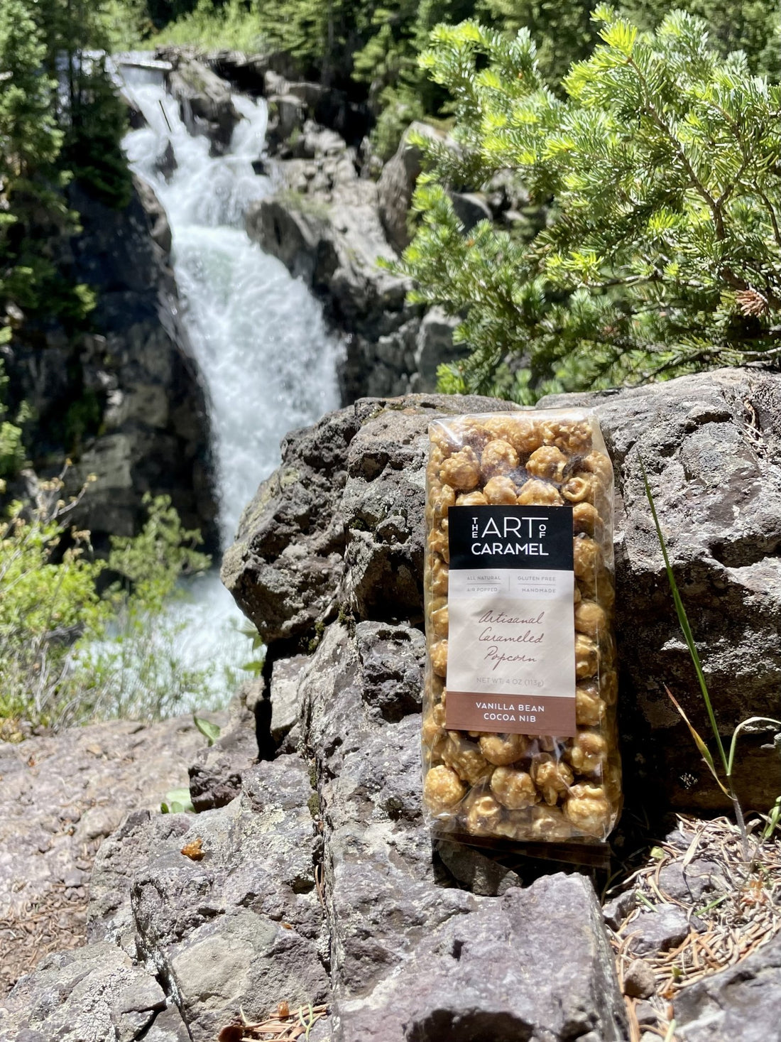 Vanilla Bean Cocoa Nib Caramel Popcorn Near Waterfall