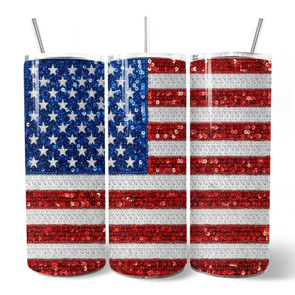 American Flag Sequin Print 20oz Tumbler