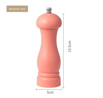 Pink pepper mill with dimensions on a white background