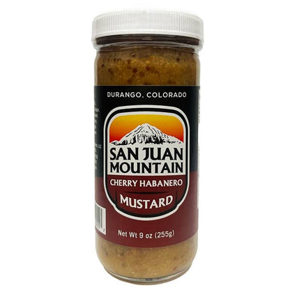 Jar of San Juan Mountain Cherry Habanero Mustard on a white background