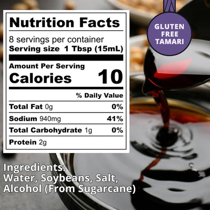 Nutrition facts label for a product with a close-up of the product in the background.