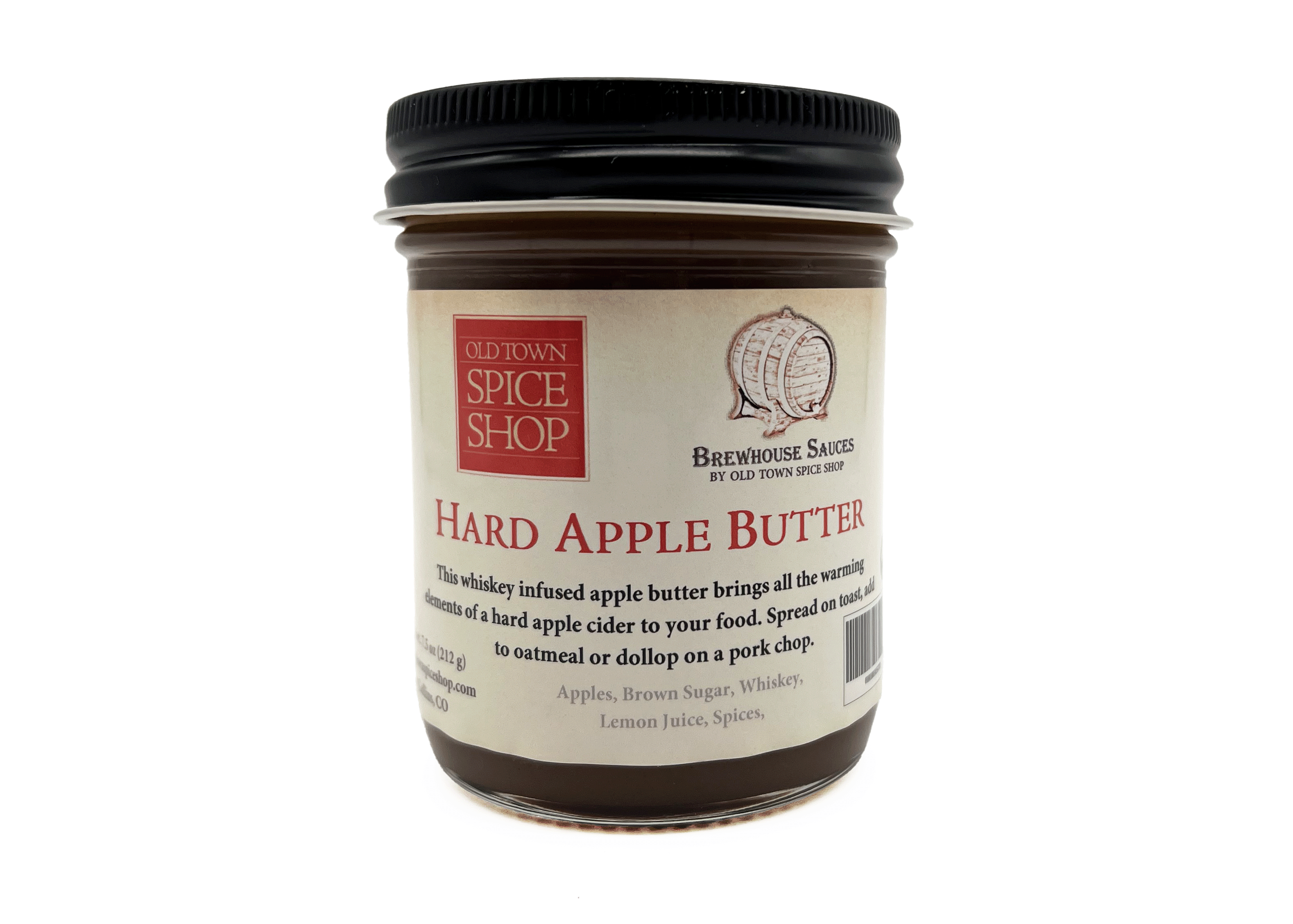 Jar of hard apple butter from Old Town Spice Shop on a white background