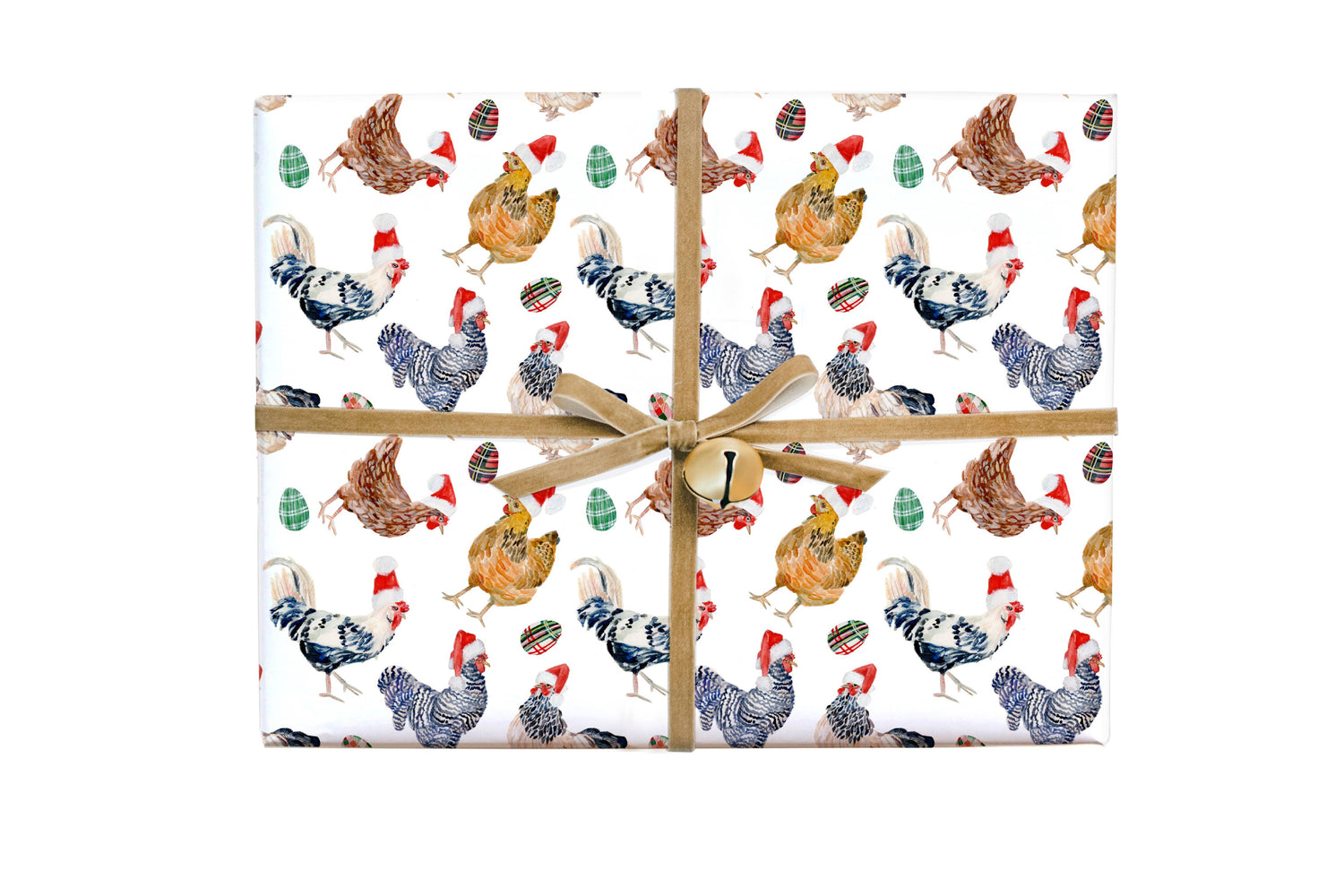 Gift Wrap Roll - Christmas Chickens in Santa Hats