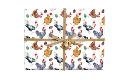 Gift Wrap Roll - Christmas Chickens in Santa Hats