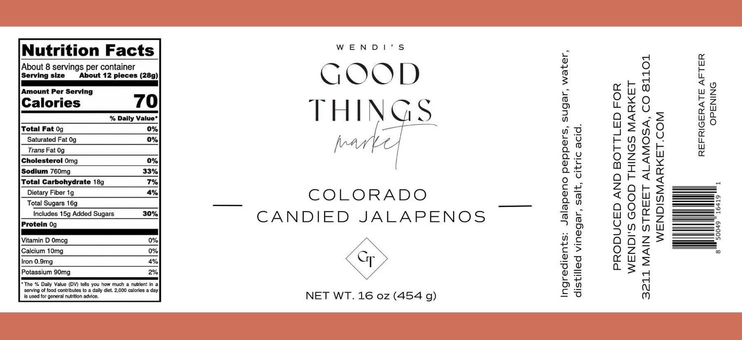 Label for Colorado Candied Jalapenos from Wend&