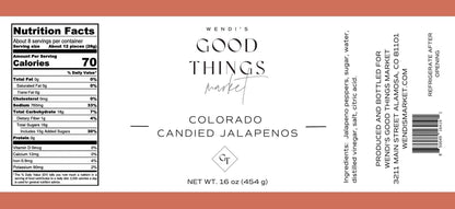 Label for Colorado Candied Jalapenos from Wend&