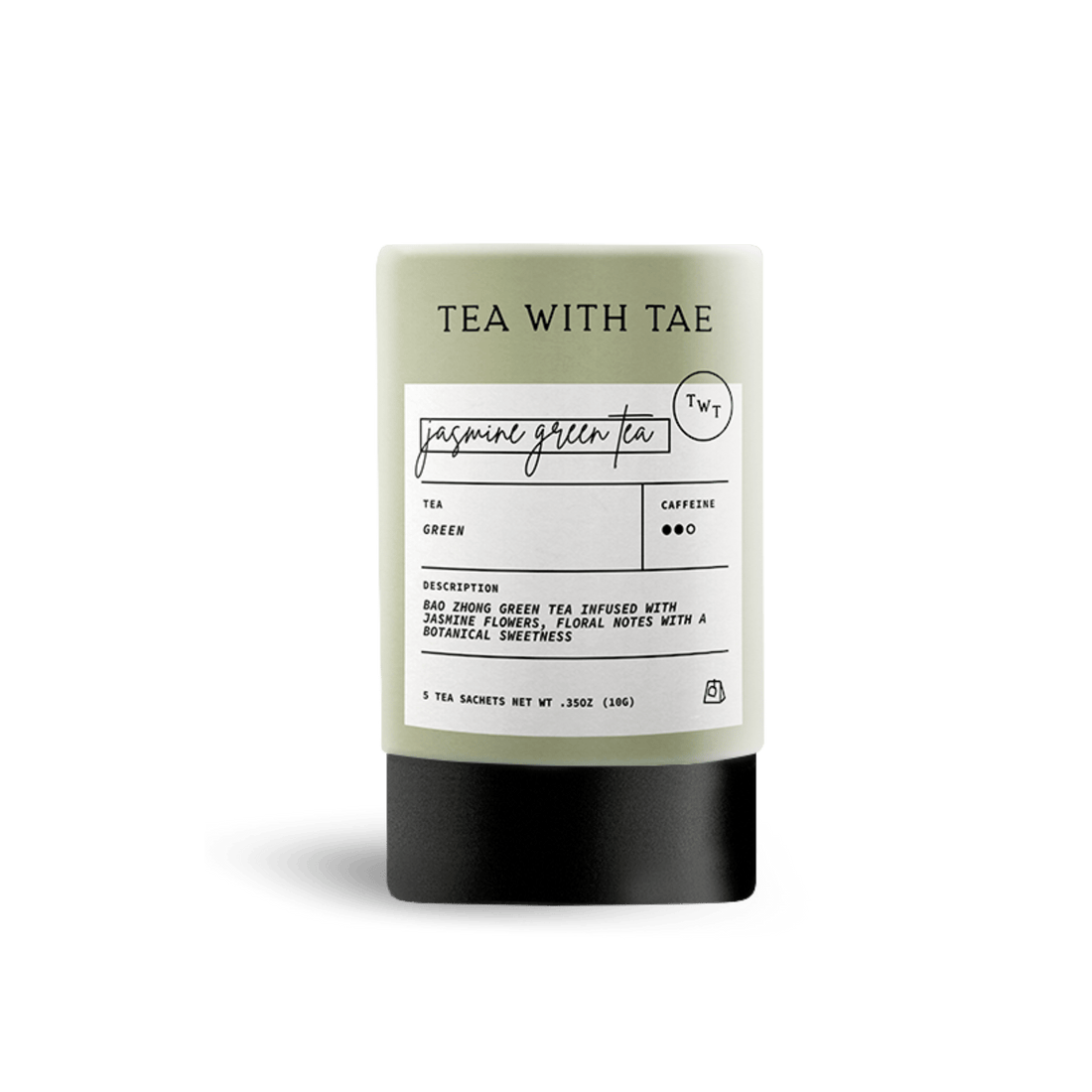 Tea package with label on a white background