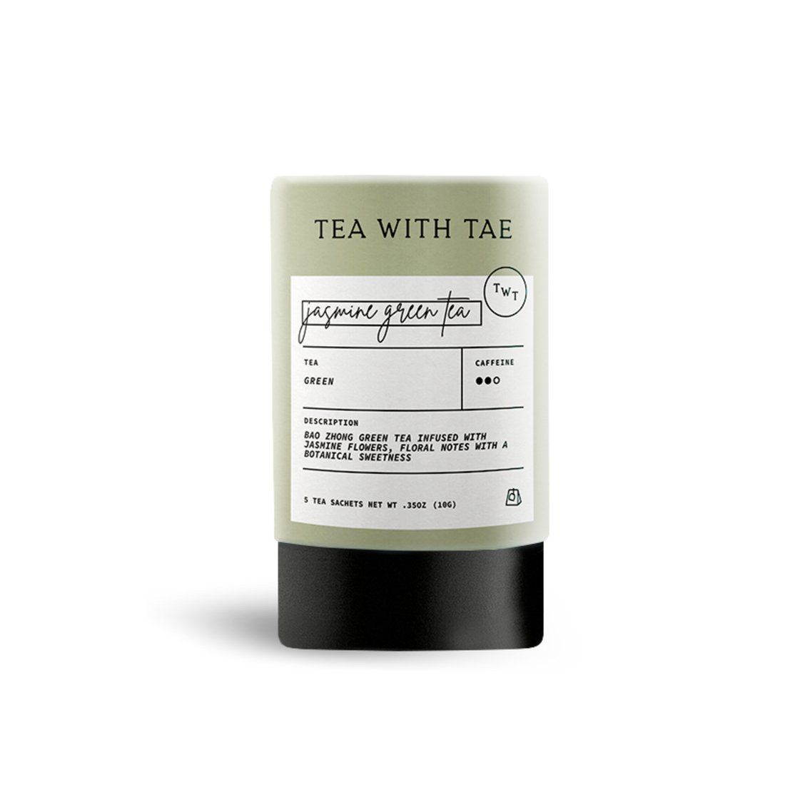 Tea package with label on a white background