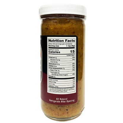 Jar of food with a nutrition facts label on a white background