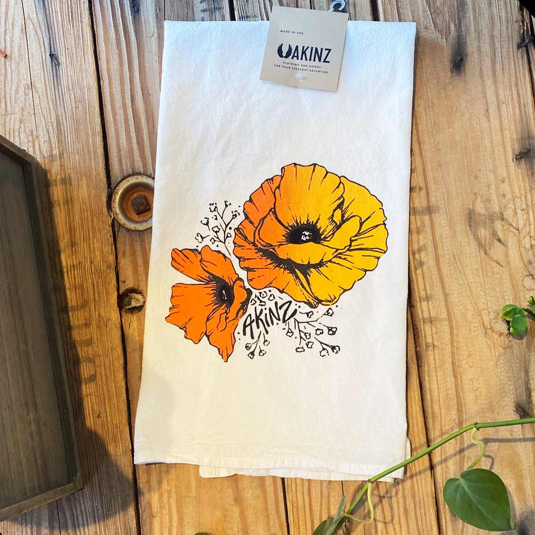 Golden Poppy tea towel