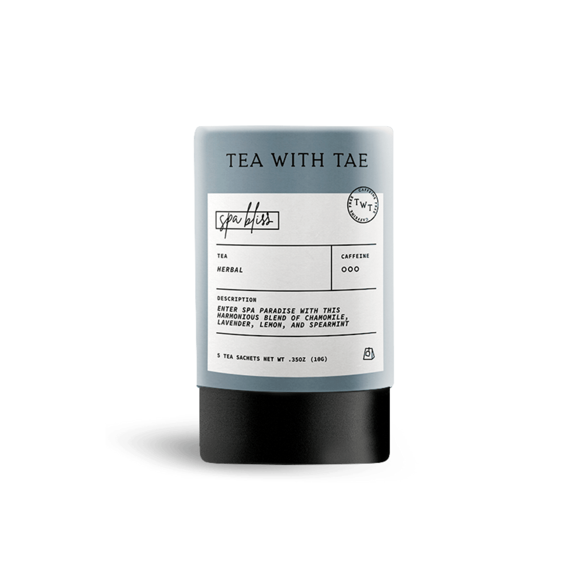 Tea package with label on a white background