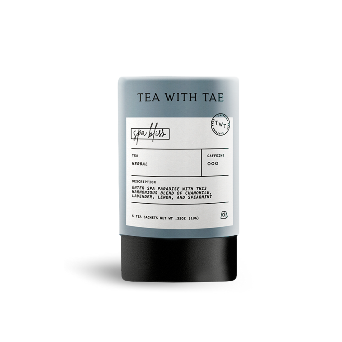 Tea package with label on a white background