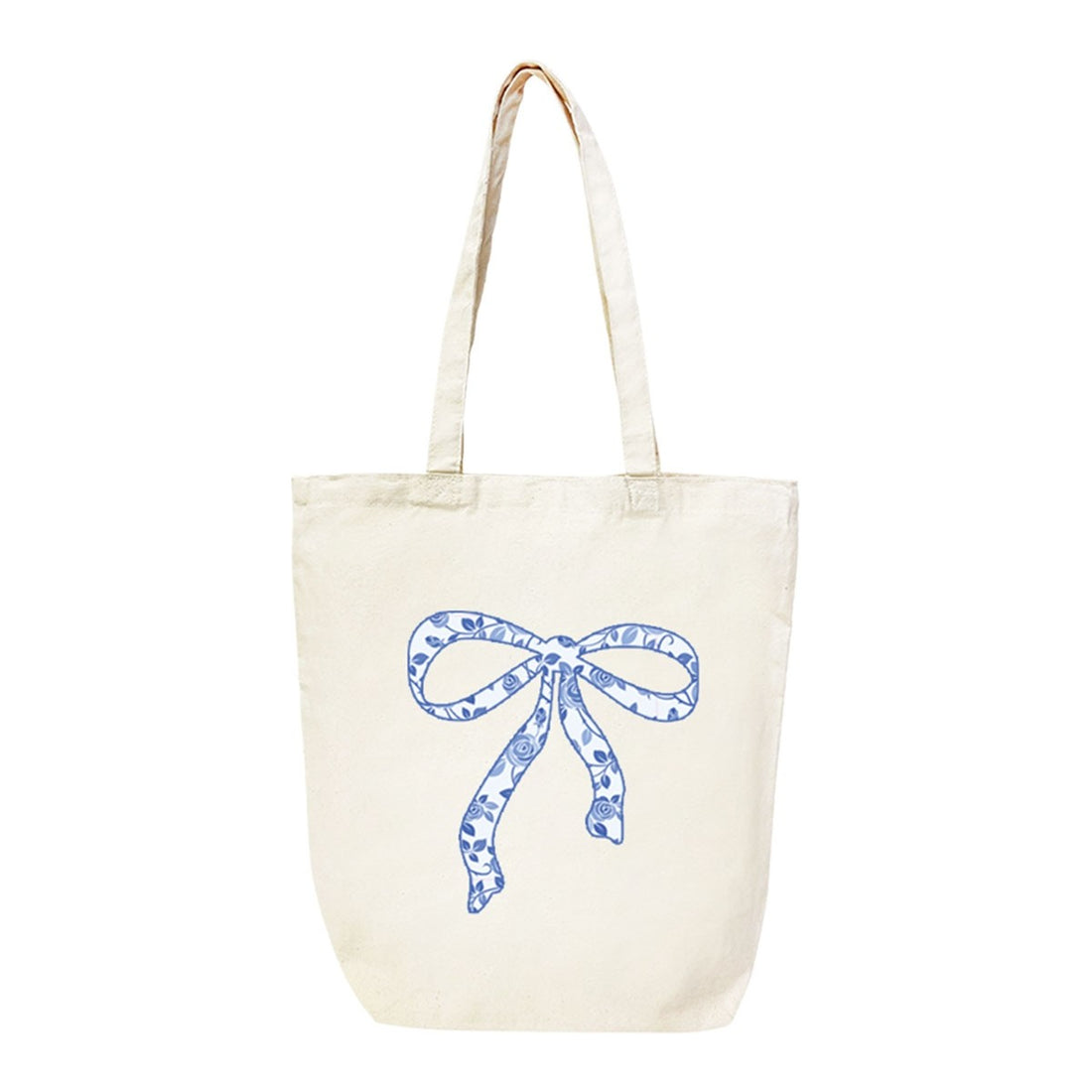 Blue Floral Bow Canvas Tote