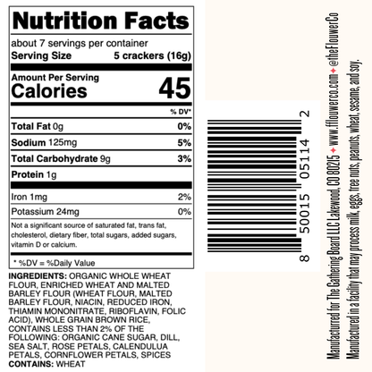 Nutrition facts label for crackers with a barcode and ingredient list.