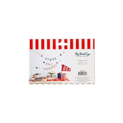 Product packaging with red and white striped design and &